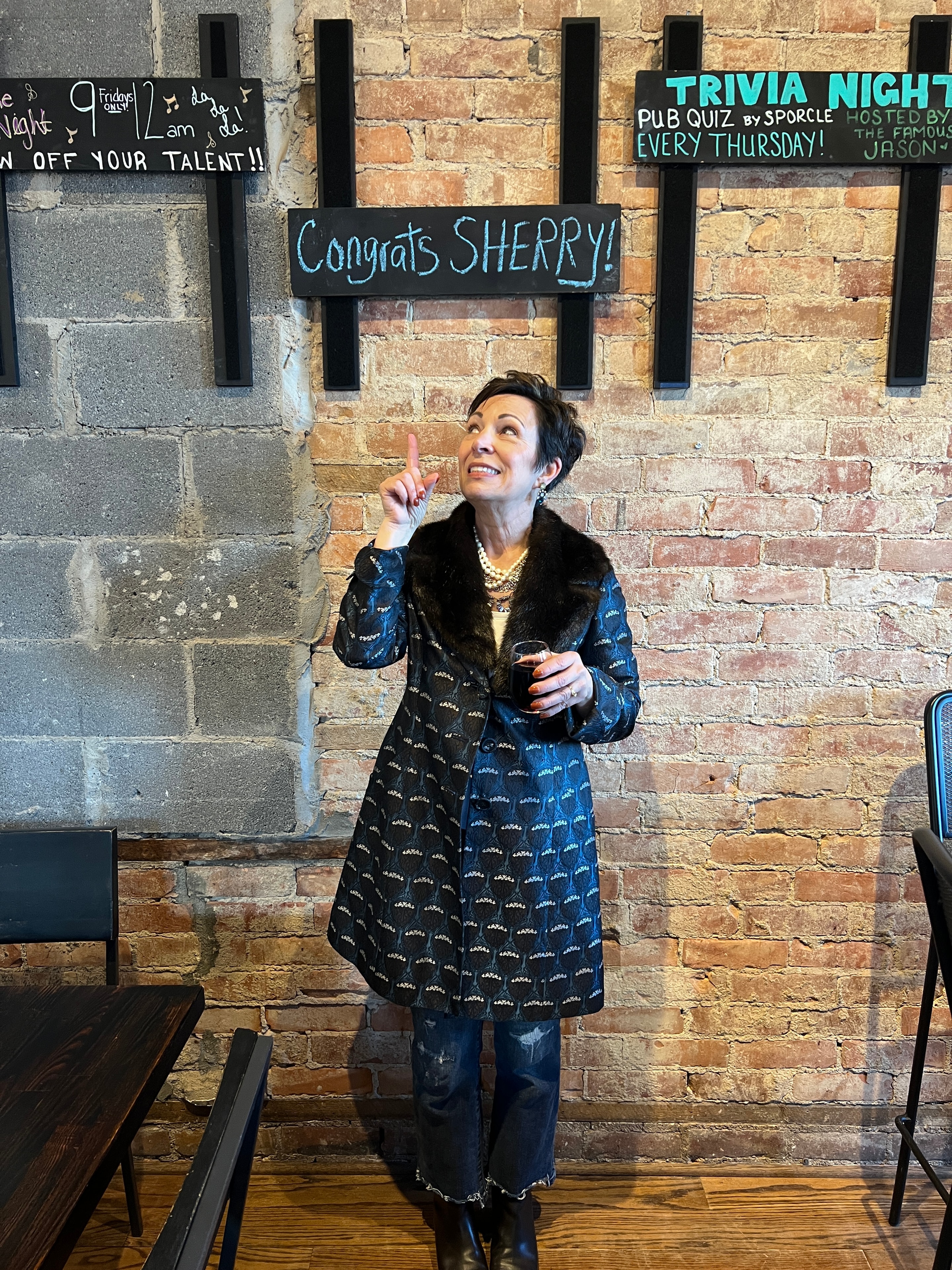 Congrats Sherry! chalkboard sign at the Twice Blessed Re-Grand Opening celebration