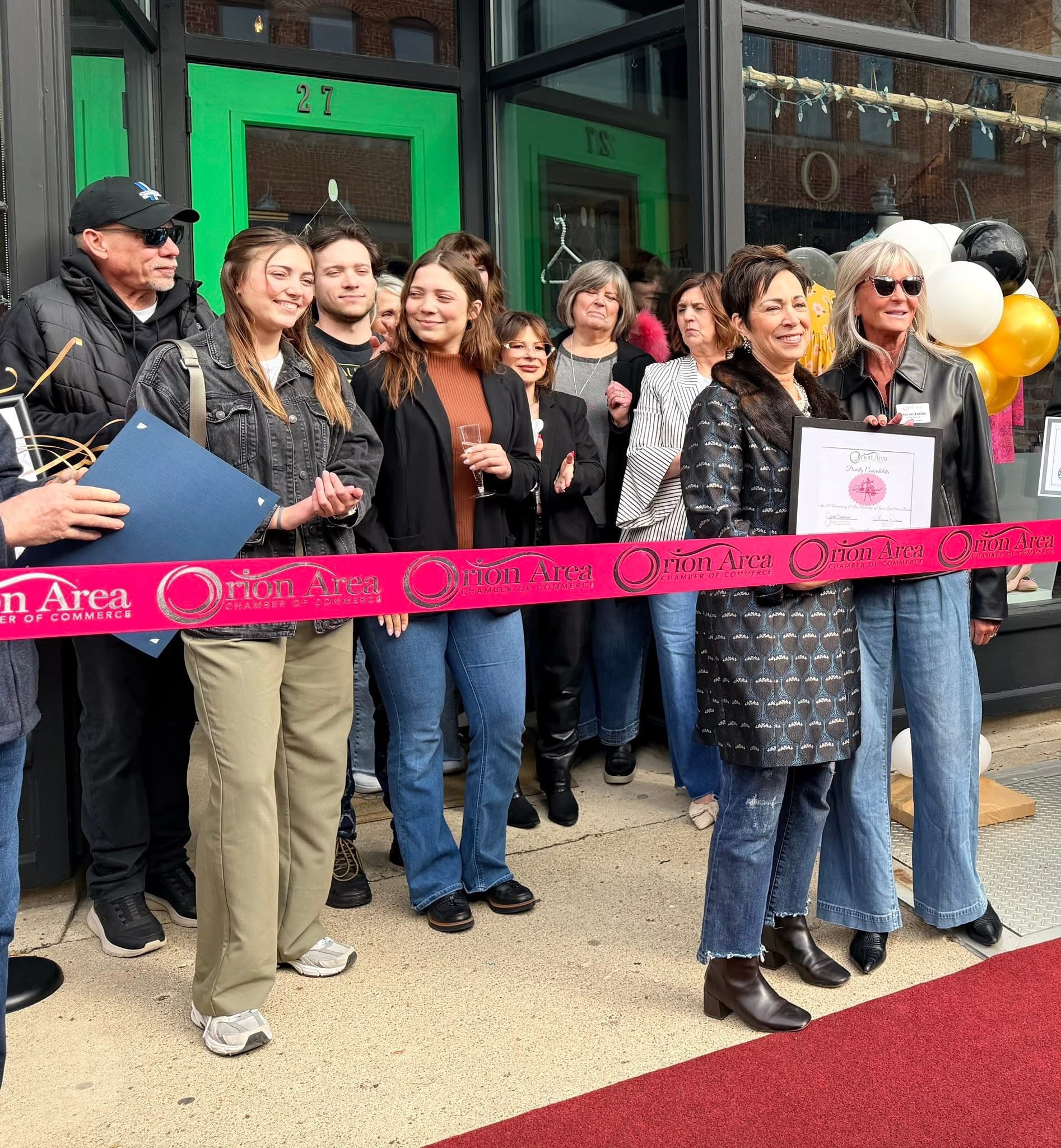 Orion Area Chamber of Commerce ribbon cutting ceremony crowd at Twice Blessed Re-Grand Opening